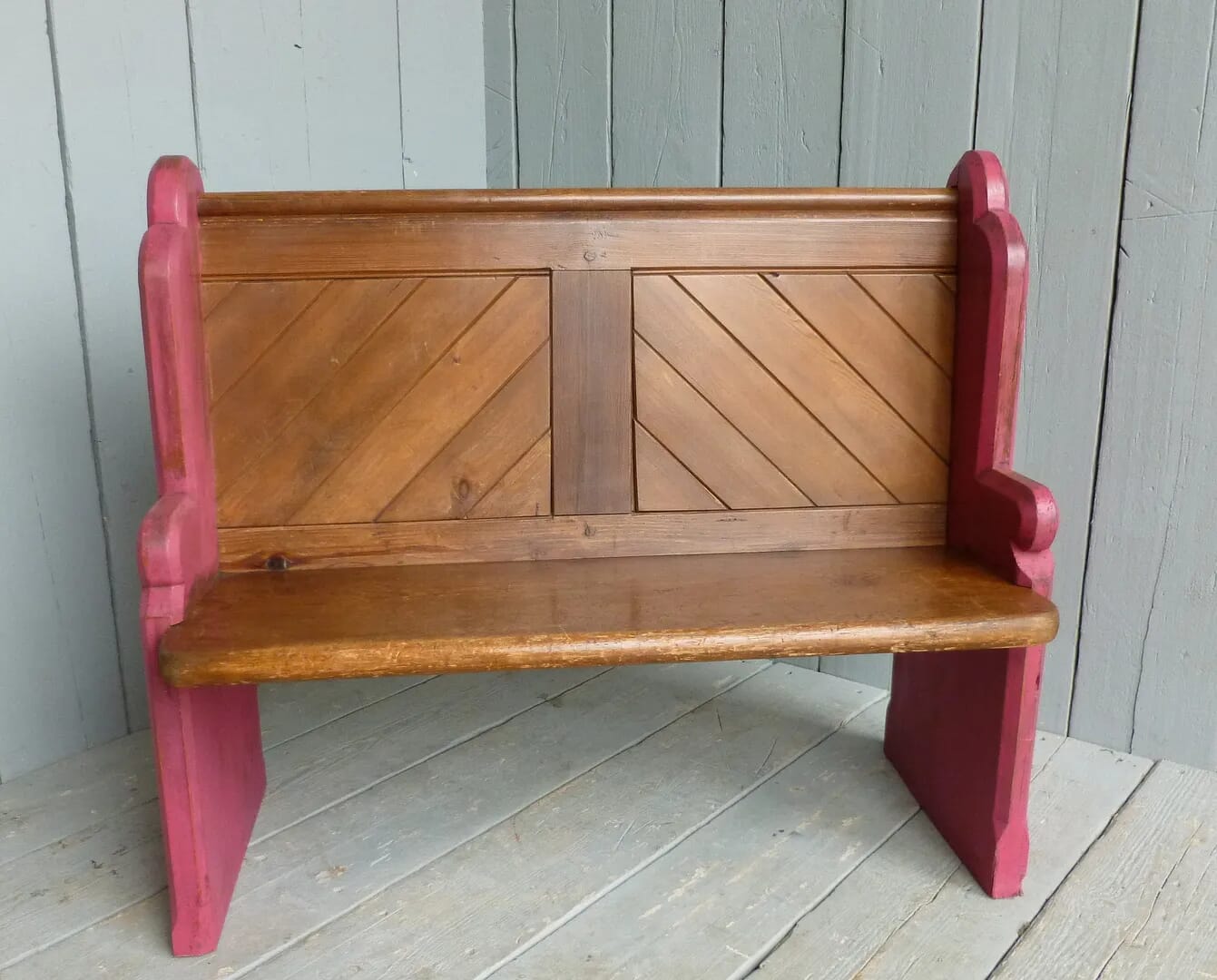 Vintage Hand Painted Pitch Pine Church Pew - 6220
