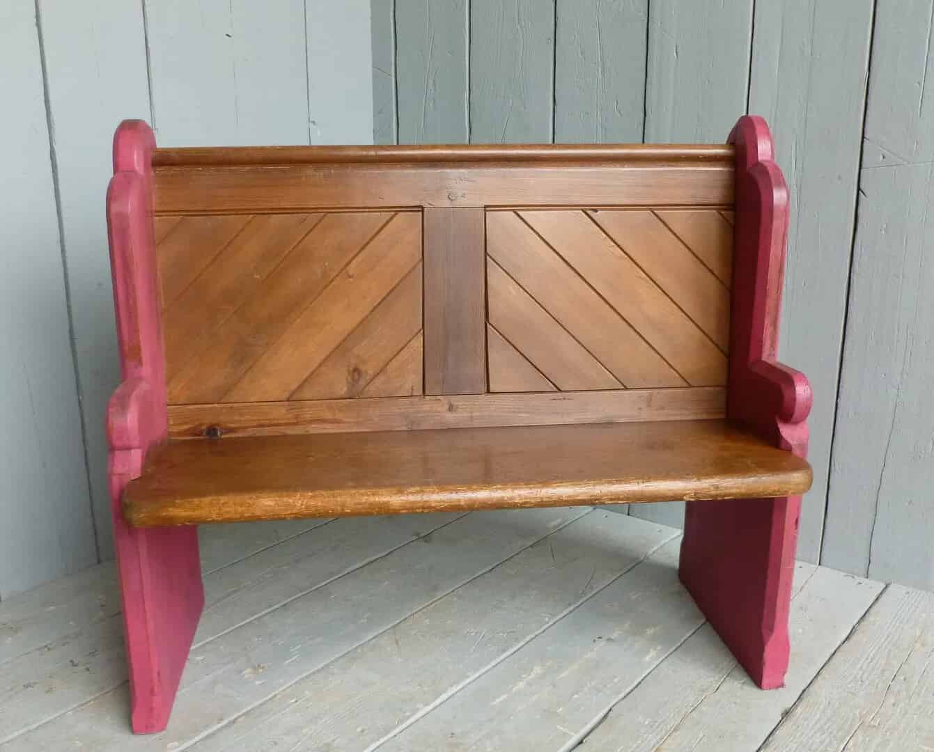 Antique Hand Painted Pitch Pine Church Pew