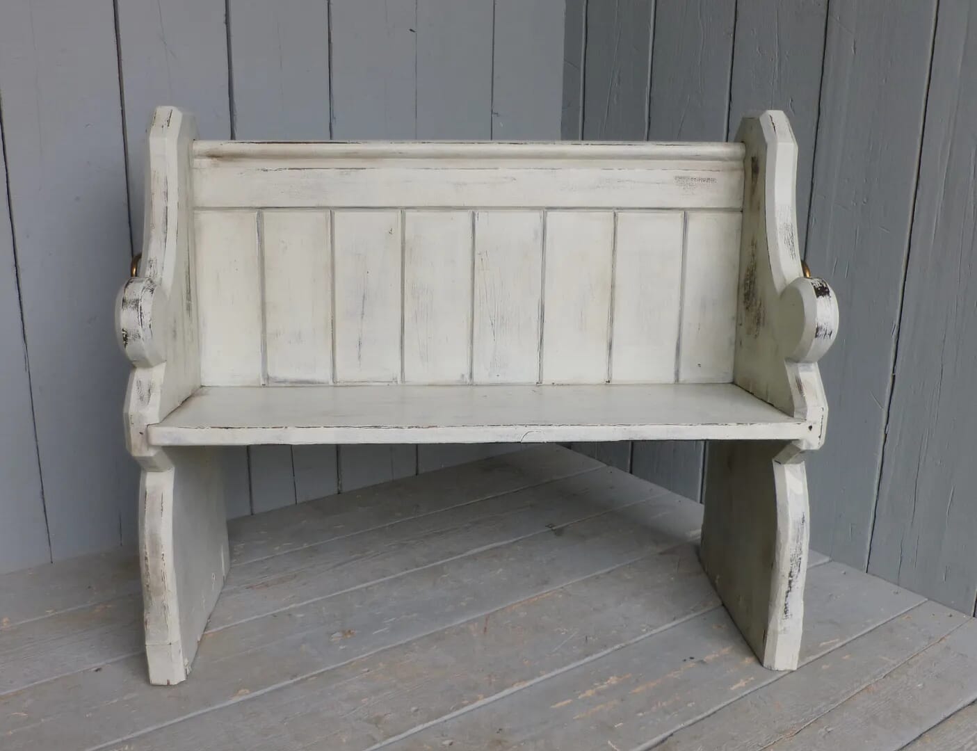 Original Victorian Hand Painted Pitch Pine Church Pew - 6221