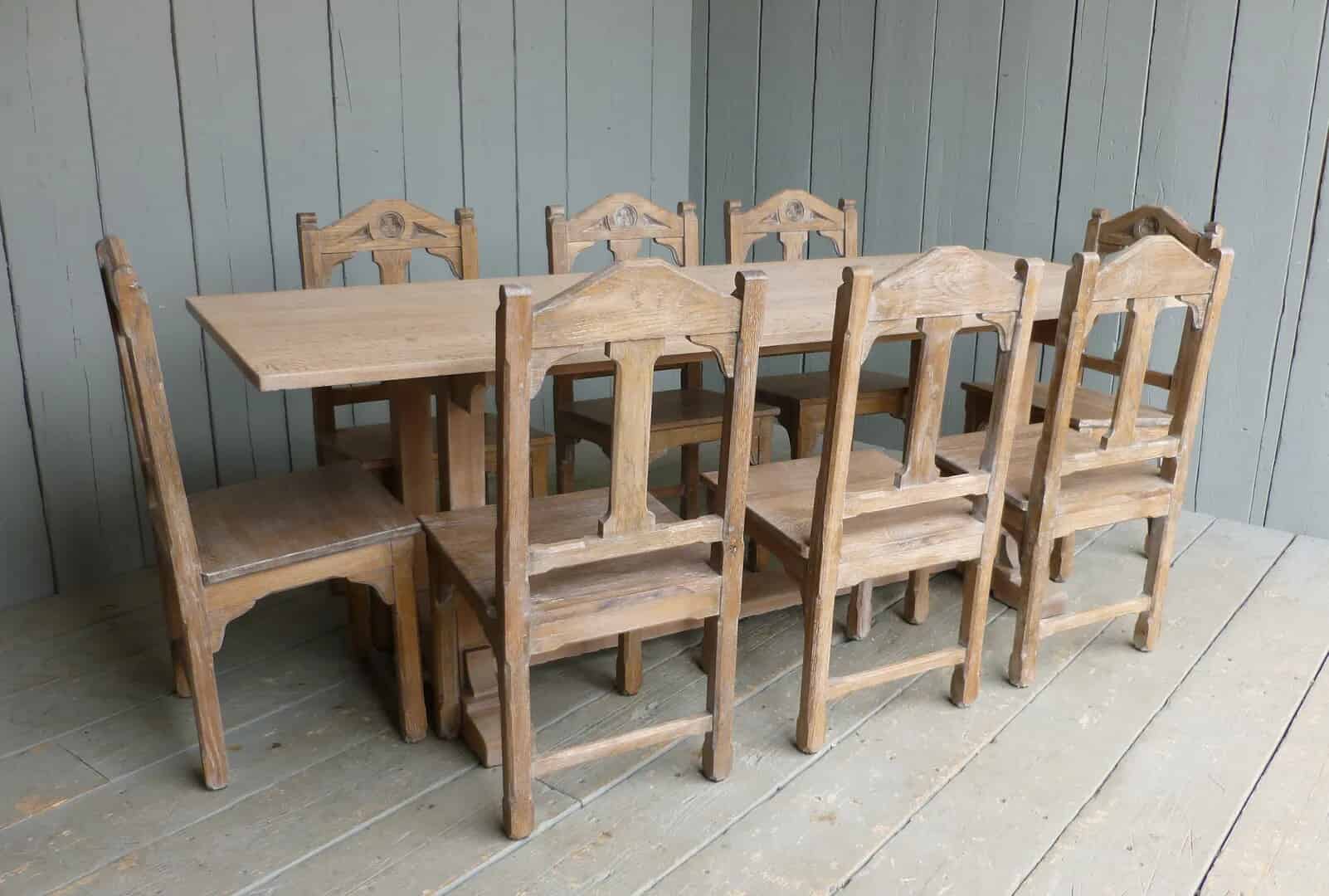 Set of 8 Worcester Cathedral Limed Oak Table and Chairs