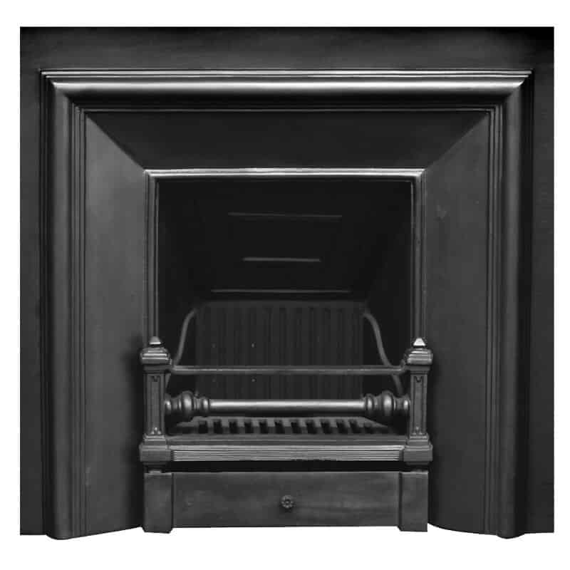 Large Royal Black Finish Cast Iron Fireplace Insert