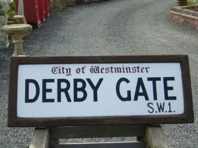 S.W.1. - Original Glass Street Sign - Derby Gate - 2255