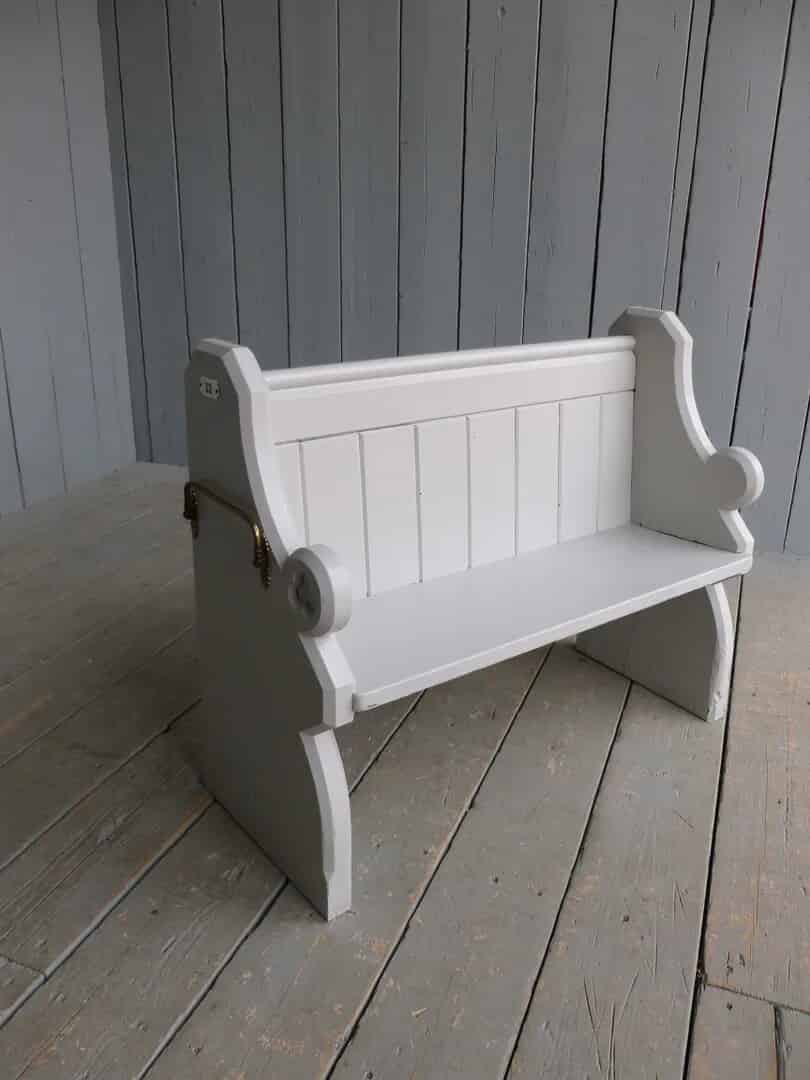 This Antique Church Pew has been hand painted here at UKAA in Farrow and Ball Lamproom Gray 