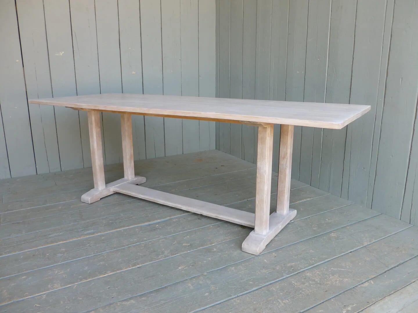 Solid Limed Oak Antique Refectory Dining Table - 6343
