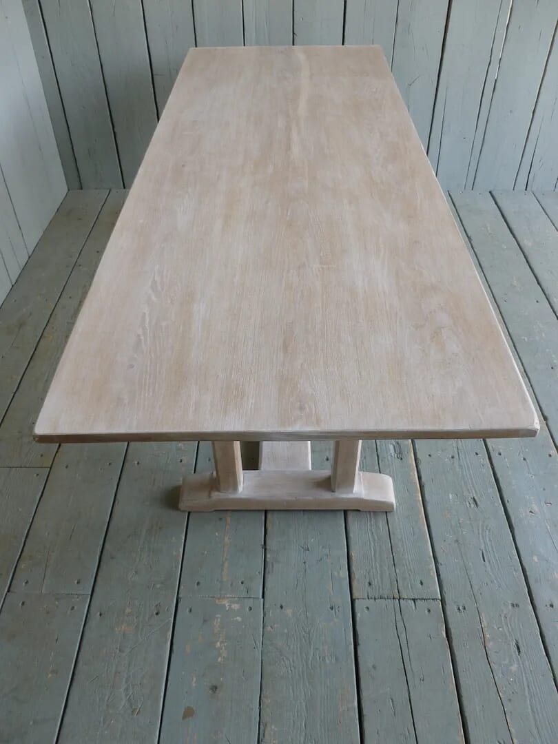 Original Solid Limed Oak Antique Refectory Dining Table - 6358