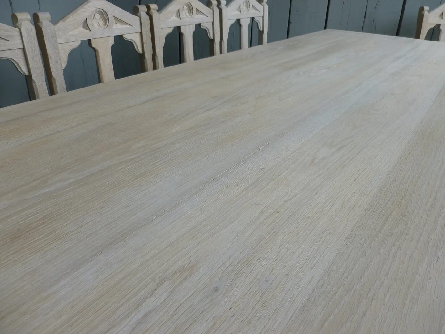 Bleached Oak Antique Refectory Dining Table and 8 Chairs - 6359