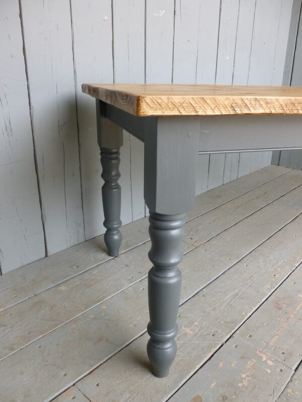 Plank Top Reclaimed Pine Farmhouse Turned Leg Table - 5409