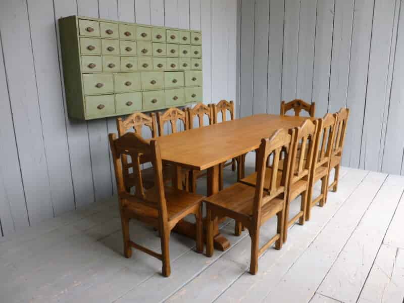 Set of 10 Worcester Cathedral Oak Chairs and Oak Tablefrom Bath Royal School