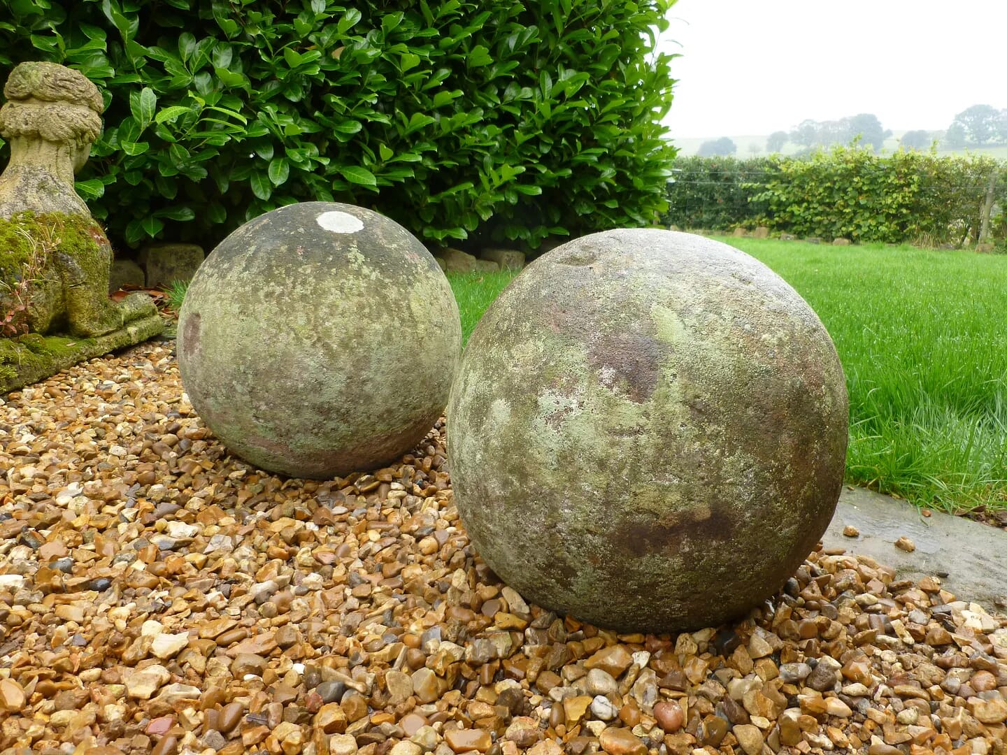 Pair of Antique Stone Ball Finials 15" Diameter - 6379