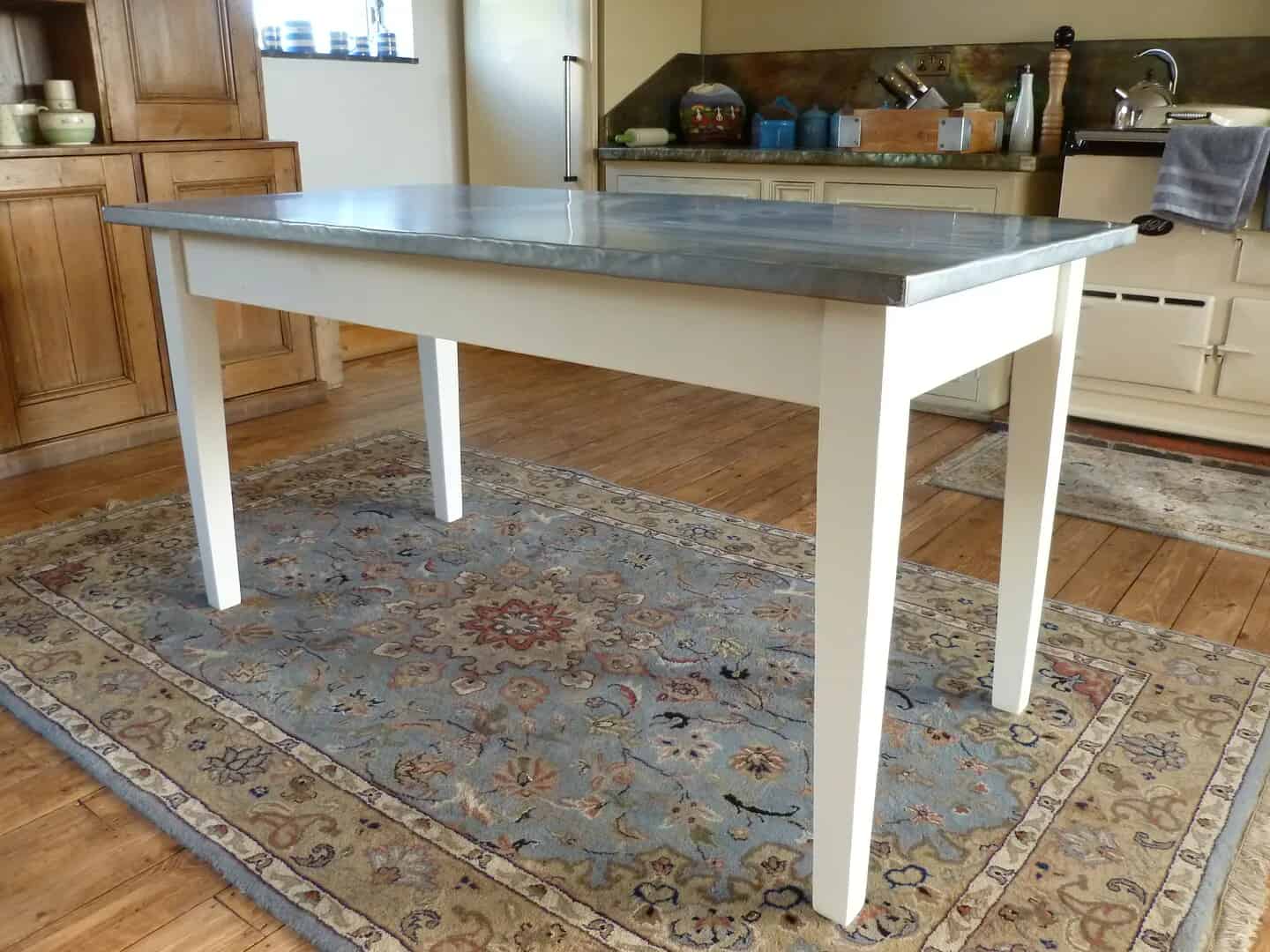 Quartz Zinc Topped Tapered Leg Table