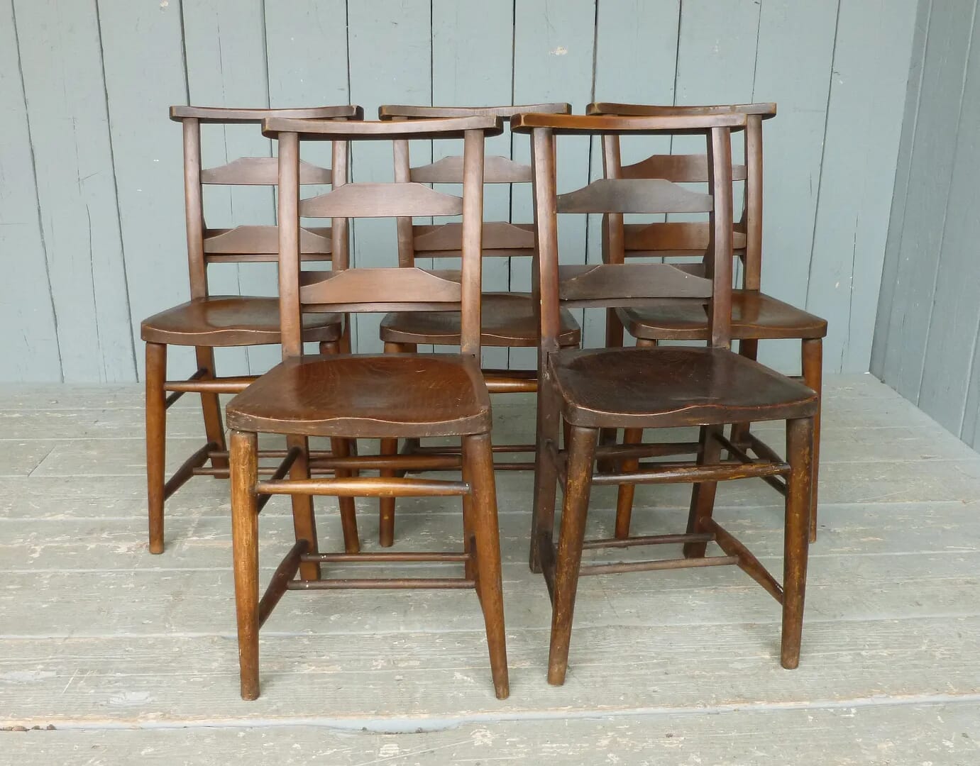 Set of 5 Antique Church Chairs - 6447