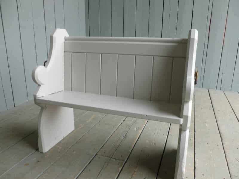 This Antique Church Pew has been hand painted here at UKAA in Farrow and Ball Pavillion  Gray 