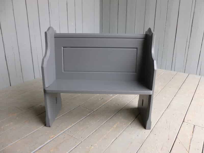This Antique Church Pew has been hand painted here at UKAA in Farrow and Ball Downpipe