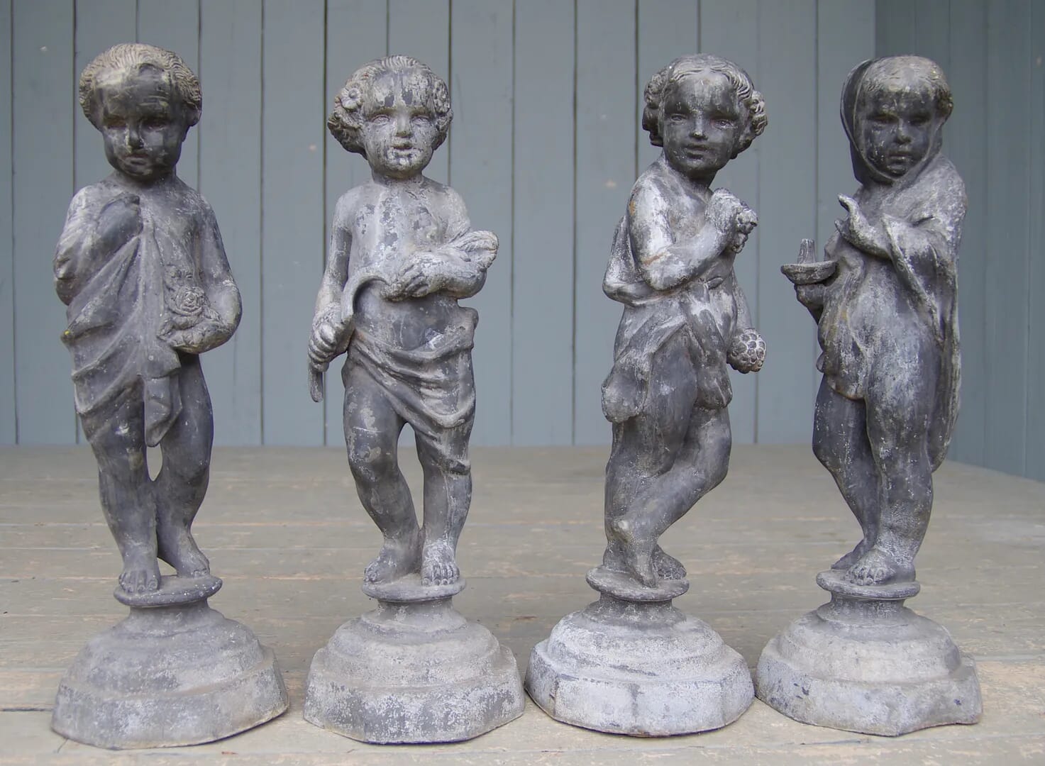 Set of 4 Antique Lead H Crowther Statues - The 4 Seasons - 6487