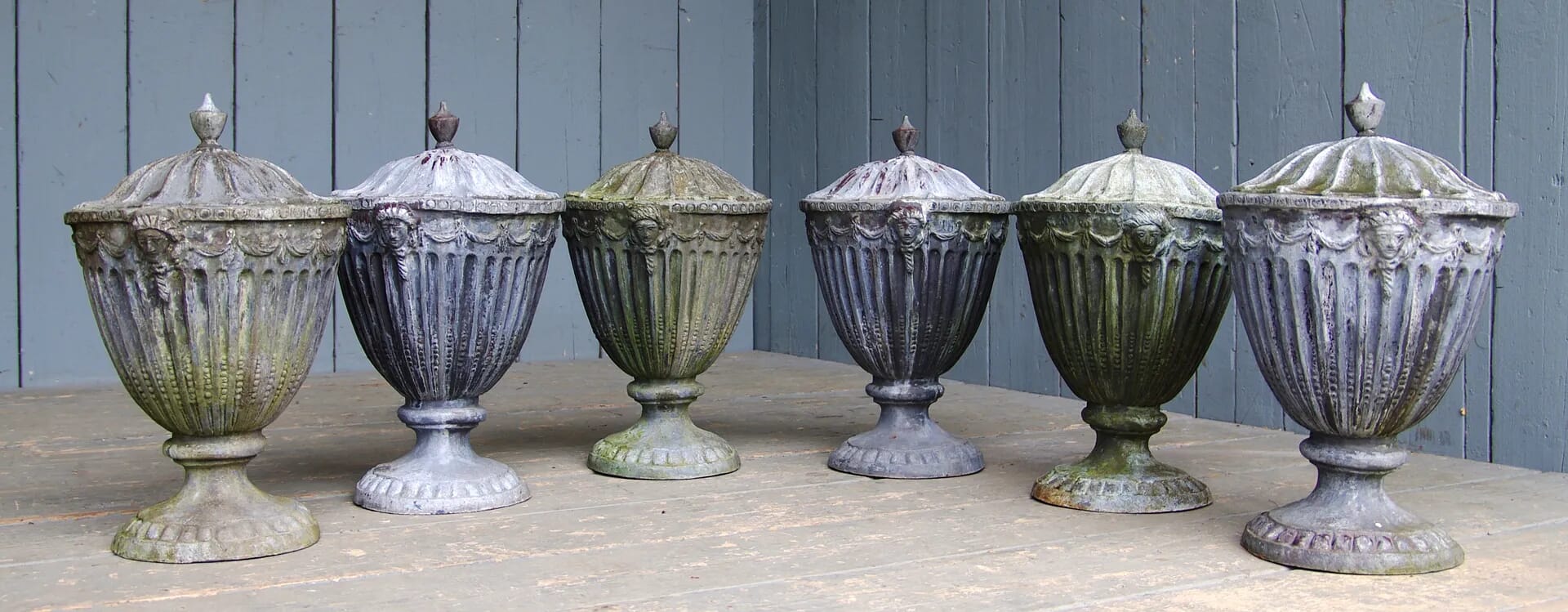 Set of 6 Antique Decorative Lead Adam Finials - 6486