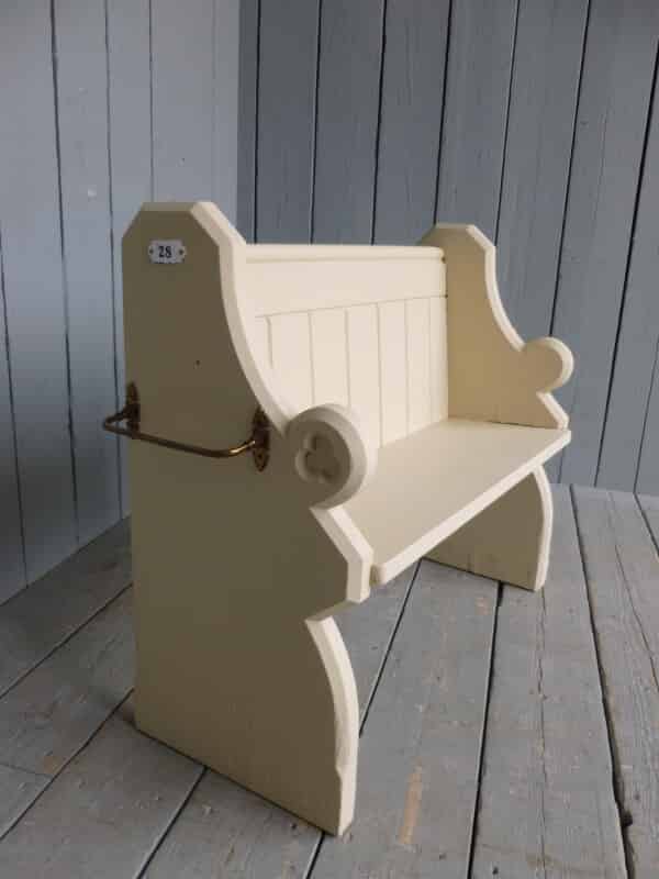 This Antique Church Pew has been hand painted here at UKAA in Farrow and Ball House White