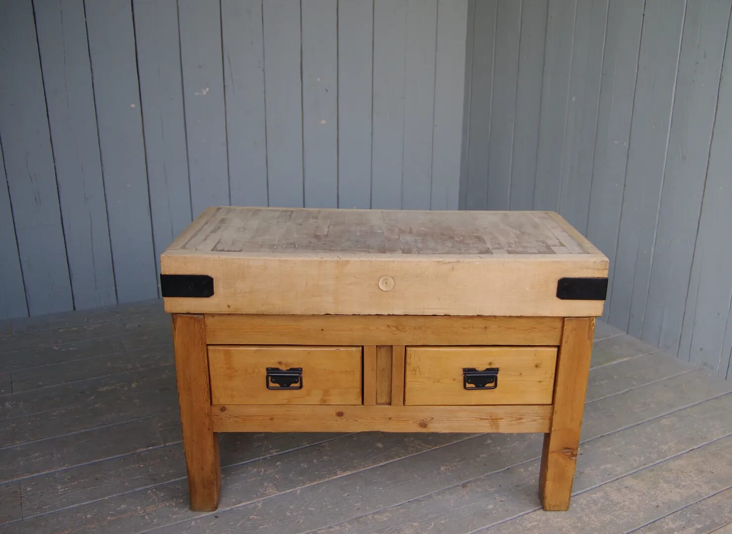 Antique Old Butchers Chopping Block with 2 Drawers - 6497