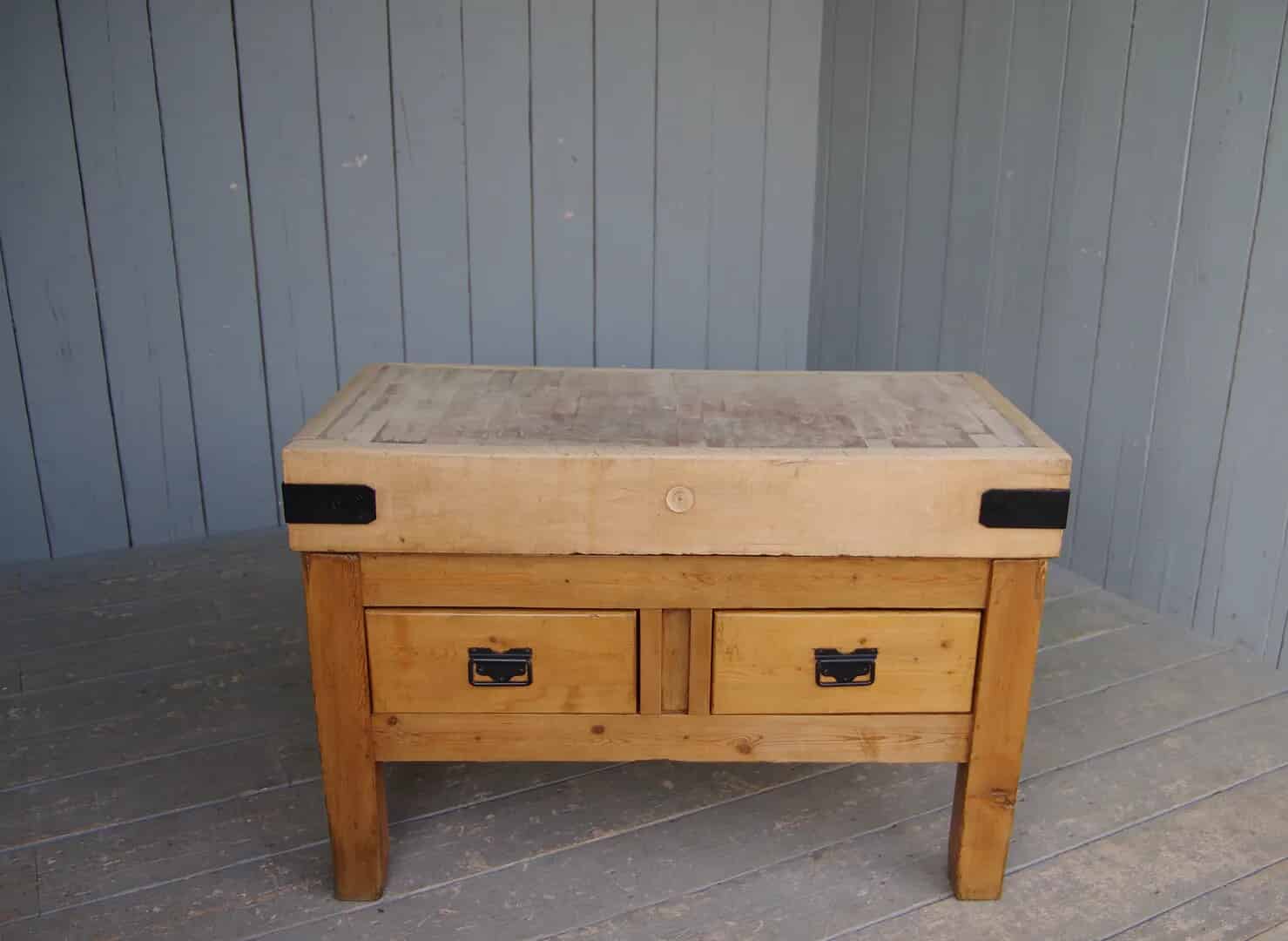 Antique Butchers Chopping Block with 2 Drawers