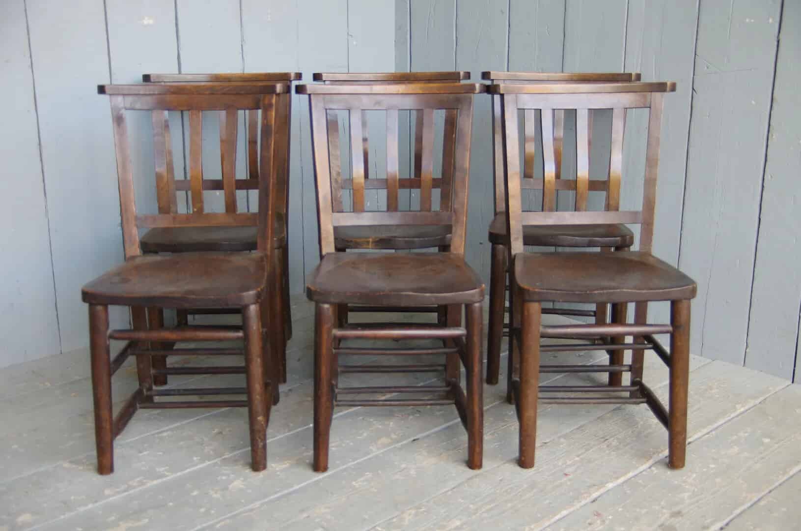 Set of 6 Antique Church Chairs