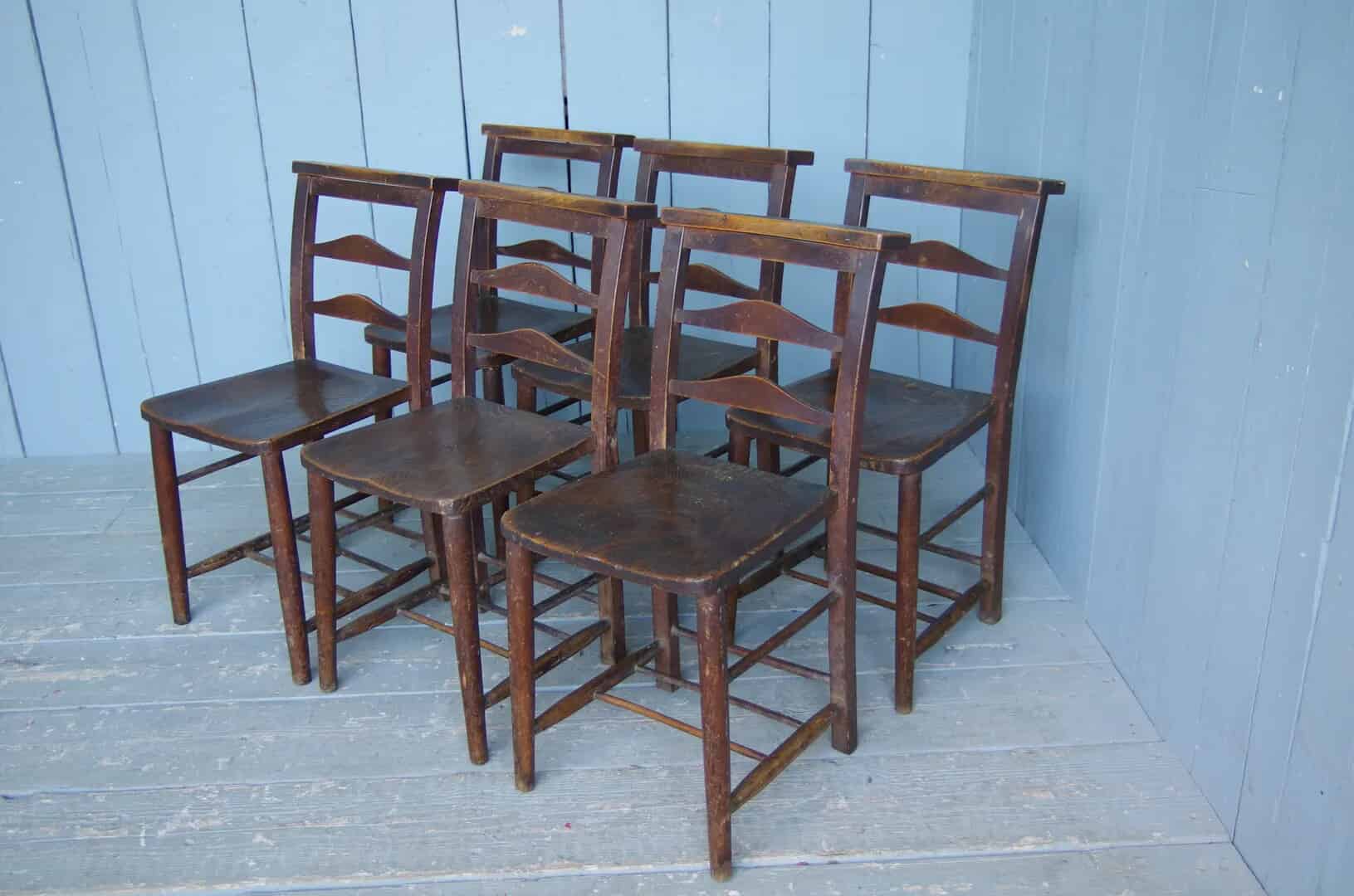 Set of 6 Antique Church Chairs