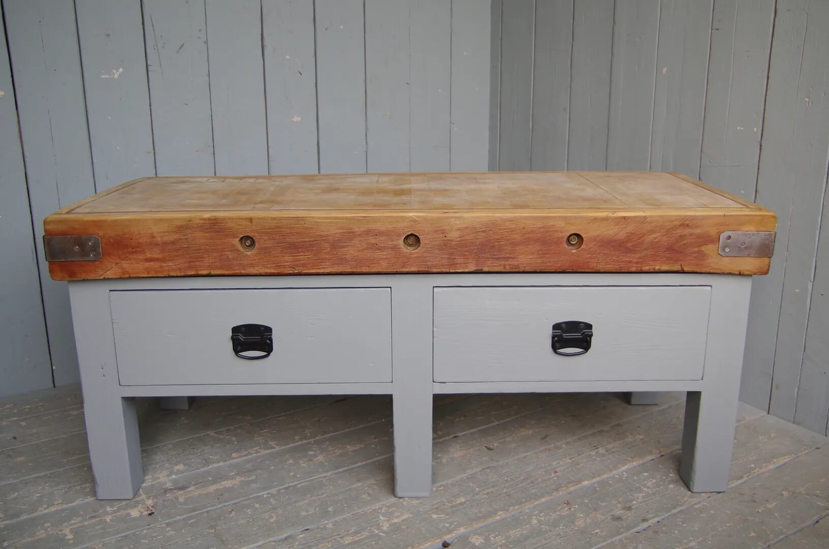 Antique Butchers Chopping Block with 2 Painted Drawers - 5943