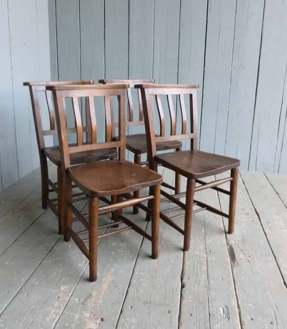 Set of 4 Antique Church Chairs - Elm Seats