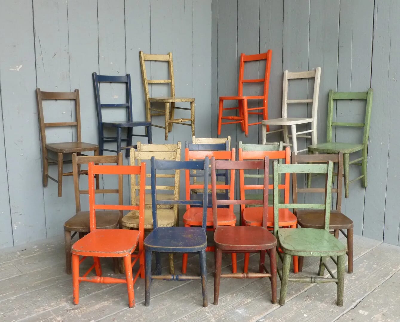 Set of 19 Antique Childrens Church Chairs - 6543