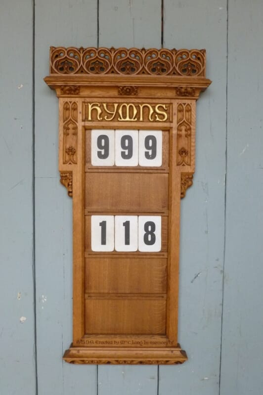 Large Antique Oak Church Hymn Board With Numbers - 6565
