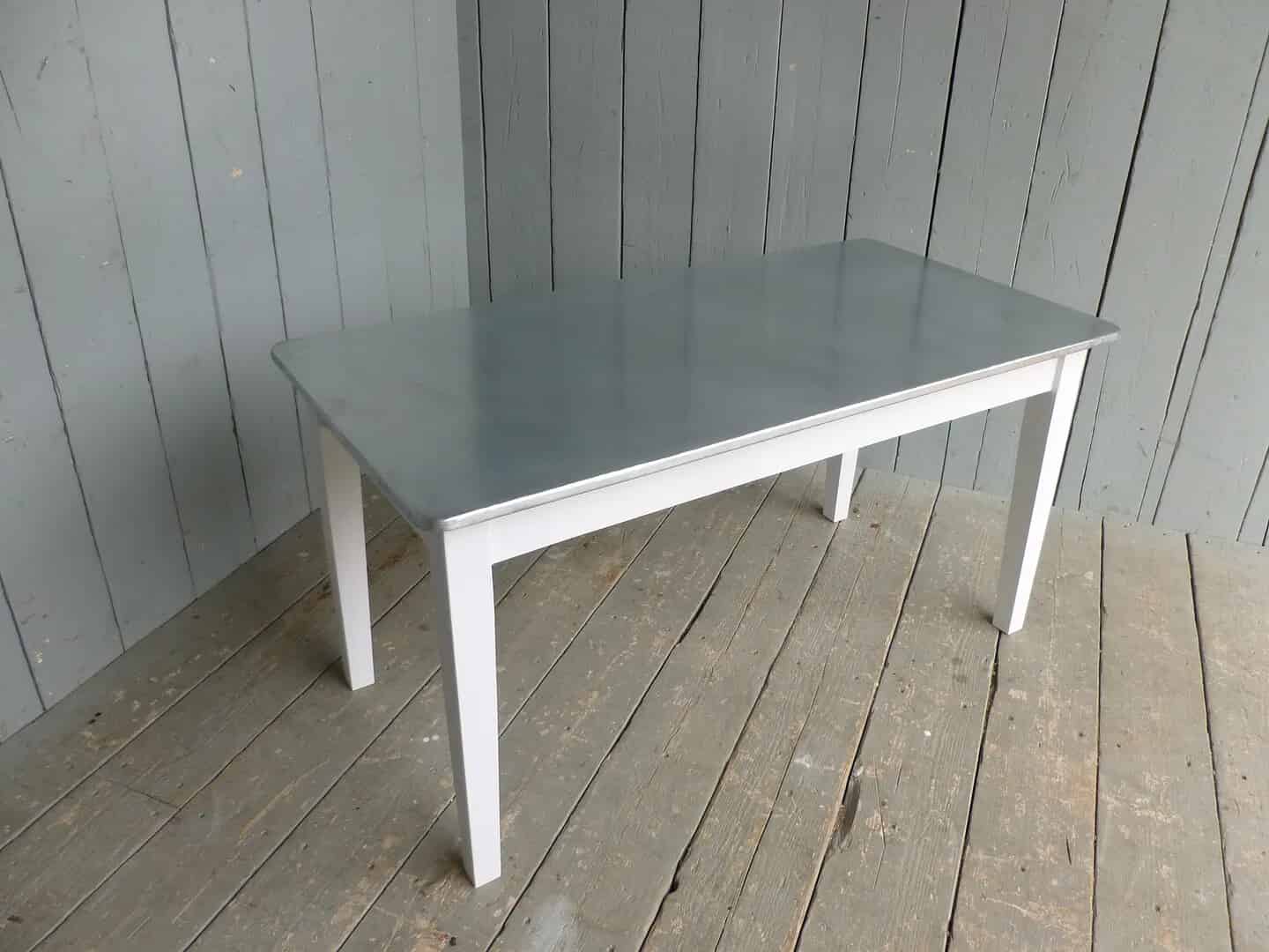 Zinc Topped Tapered Leg Table with Rounded Corners