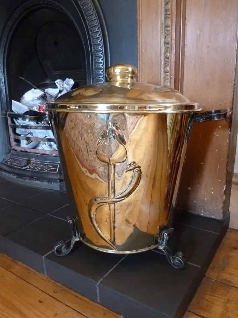 Antique Art Nouveau Brass Fireside Coal Scuttle 