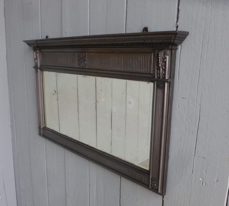 Antique Original Cast Iron Fireplace Overmantle Mirror - 6623