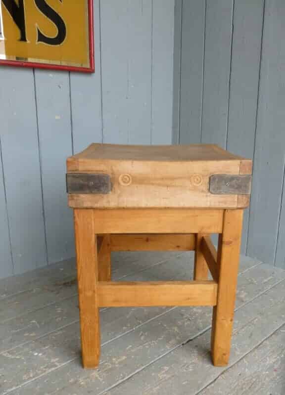 Antique Butchers Chopping Block On Original Base