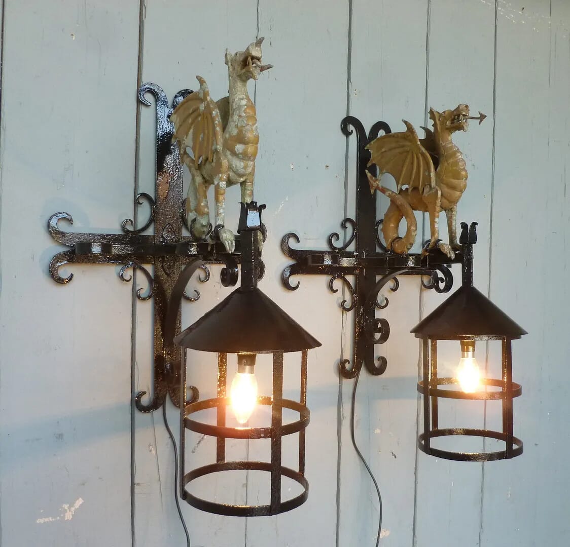 Wrought Iron Welsh Dragon Lights - 6647