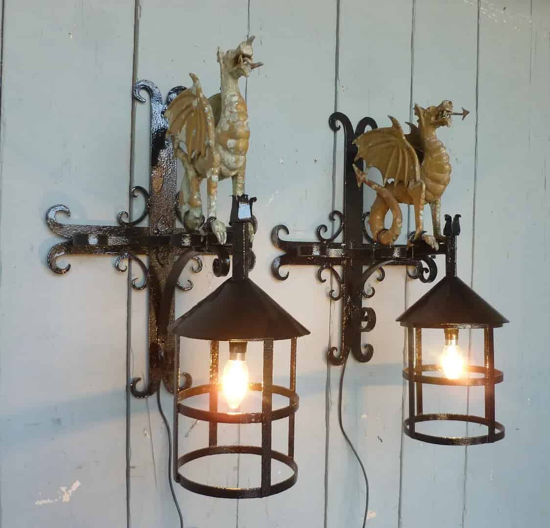 Wrought Iron Welsh Dragon Lights