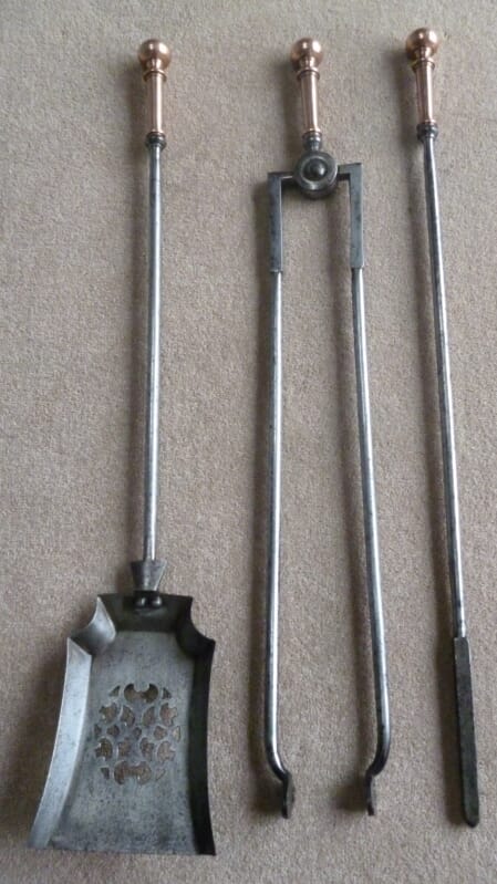 Set of Steel Fireplace Irons with Copper Handles - 6694