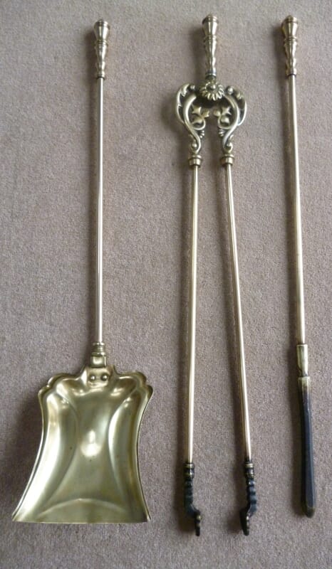 Set of Old Antique Brass Fireplace Irons - 6696