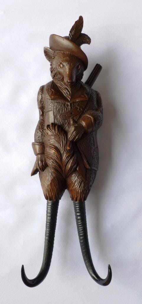Black Forest Carved Fruitwood and Horn Musical Coat Hook - 6776