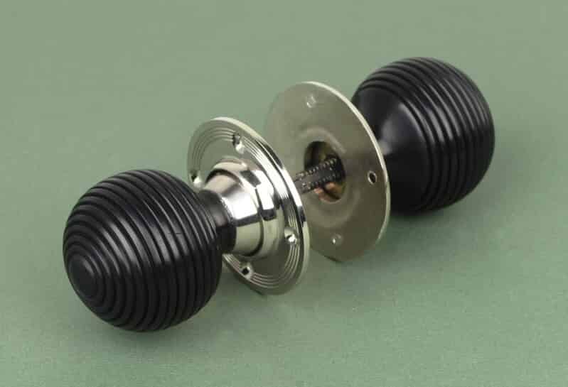 Solid Ebony Beehive Knobs with Polished Nickel Backplate