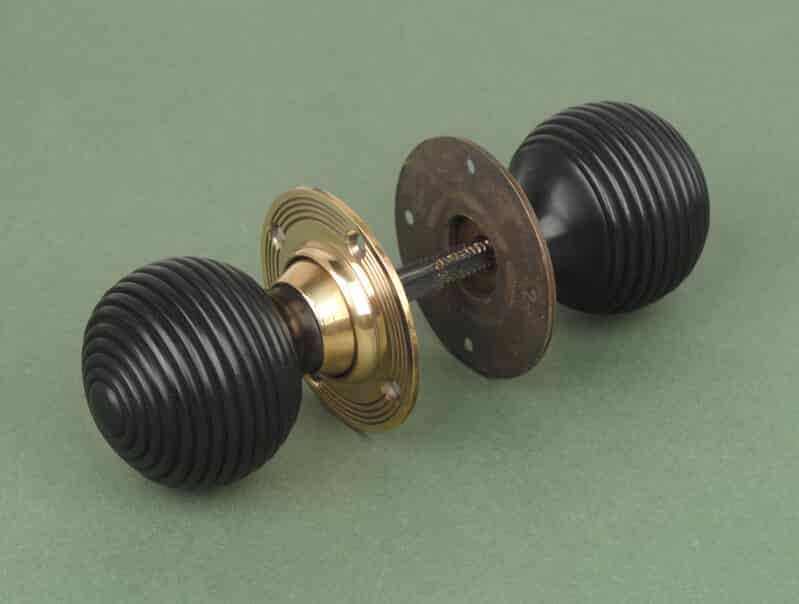 Solid Ebony Beehive Knobs with Aged Brass Backplate