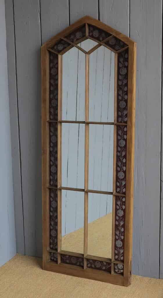 An Antique Gothic Pitch Pine Lancet Mirror