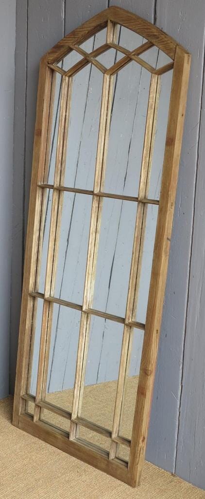 Antique Gothic Mirrored Pitch Pine Lancet Mirror - 6834