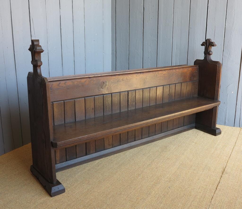 Antique Dark Solid Oak Church Pew - 6840