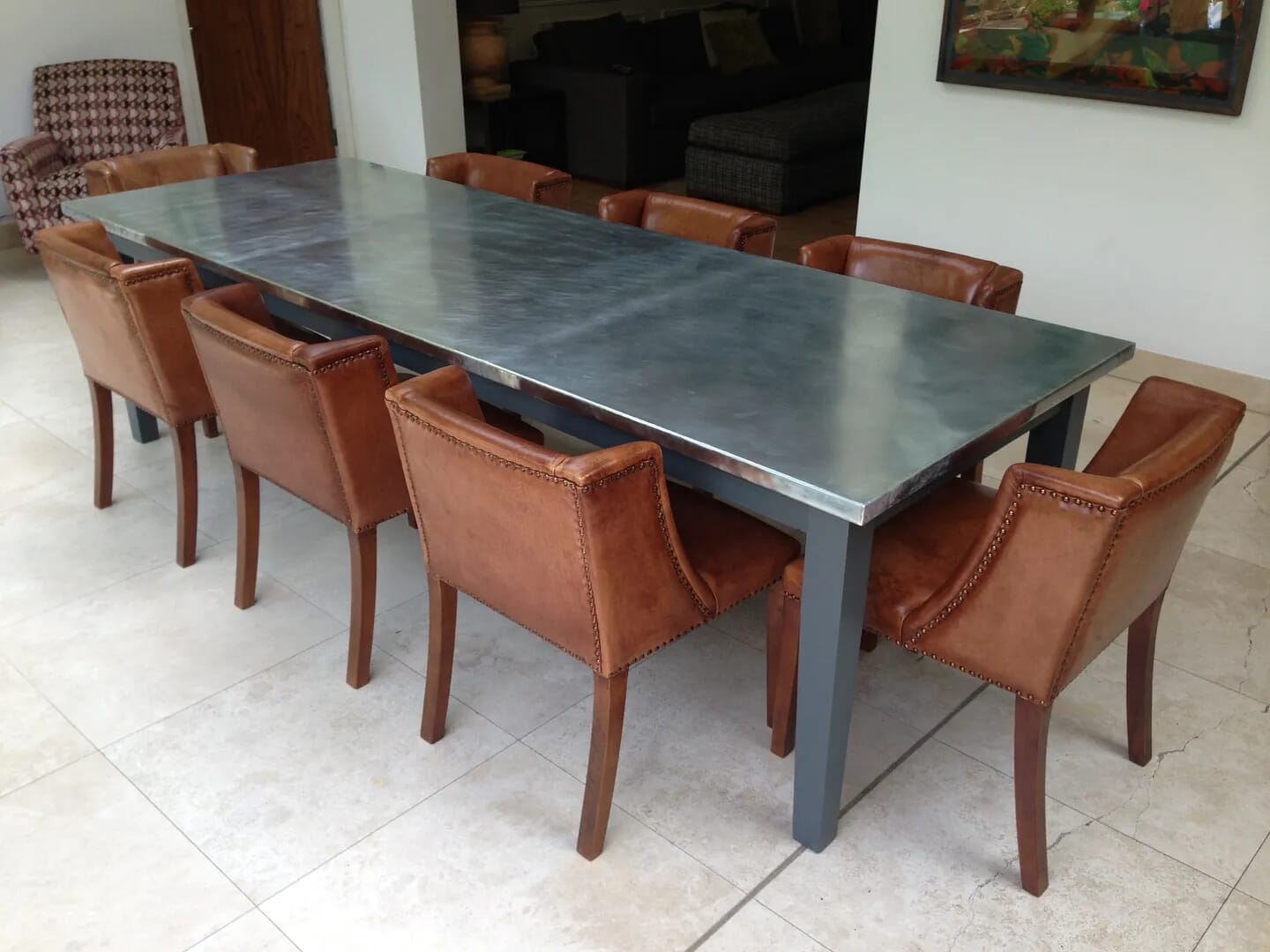 Large Zinc Topped Tapered Leg Table - D1086