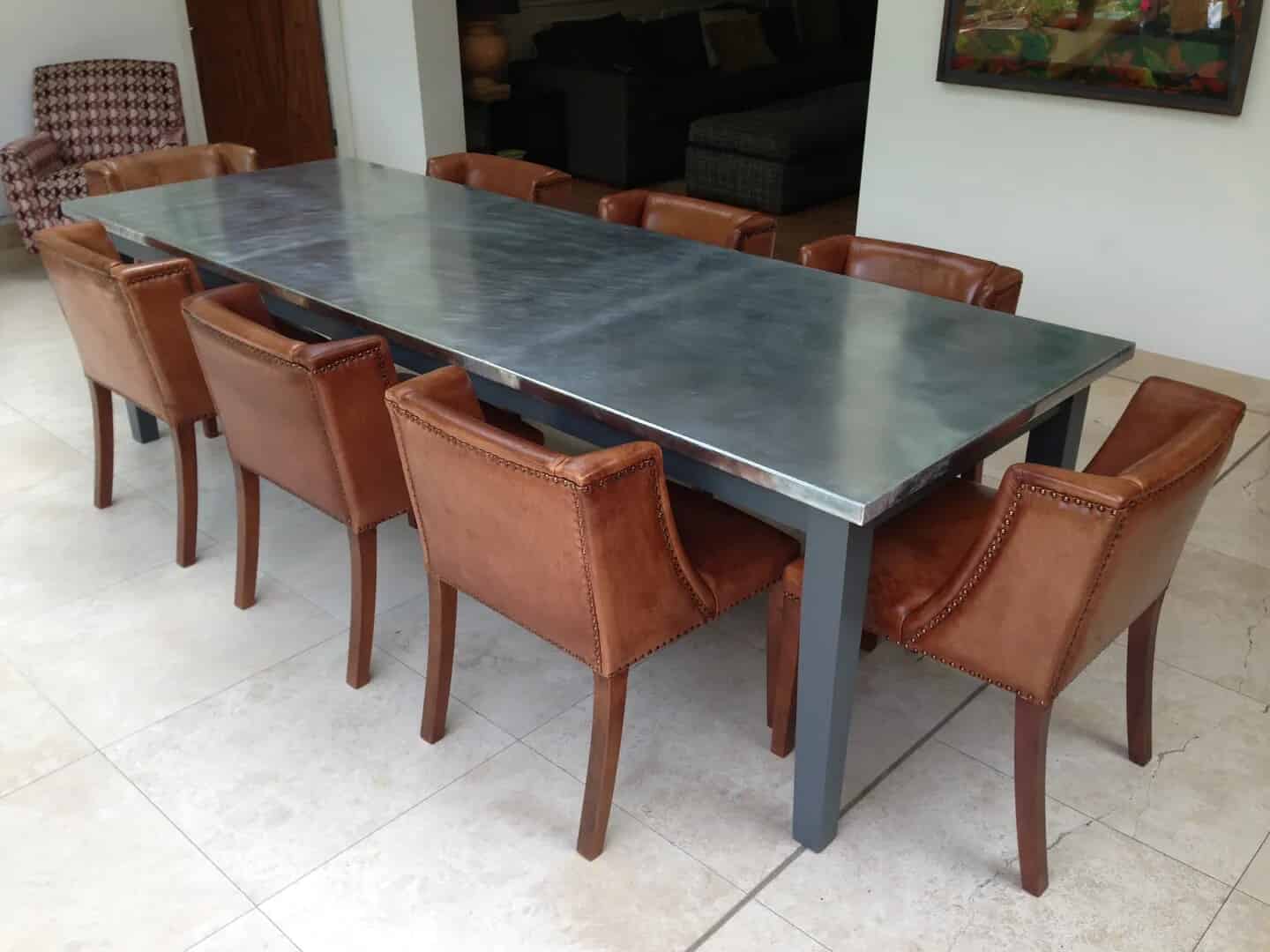 Large Zinc Topped Tapered Leg Table