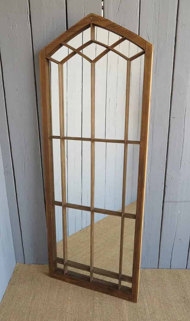 Antique Gothic Mirrored Pitch Pine Lancet Mirror