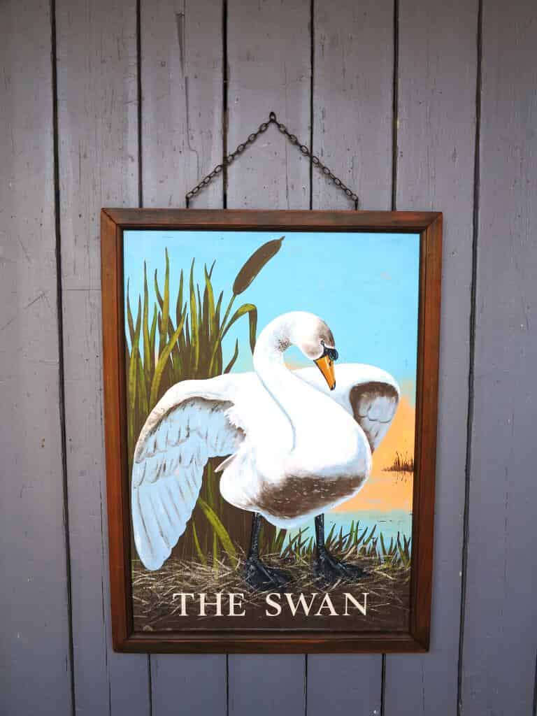 Antique 2 Sided Hand Painted Hanging Swan Pub Sign