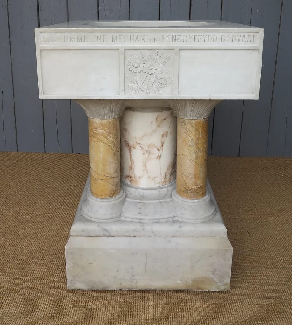 Large Victorian Hand Carved Marble Font - 6946