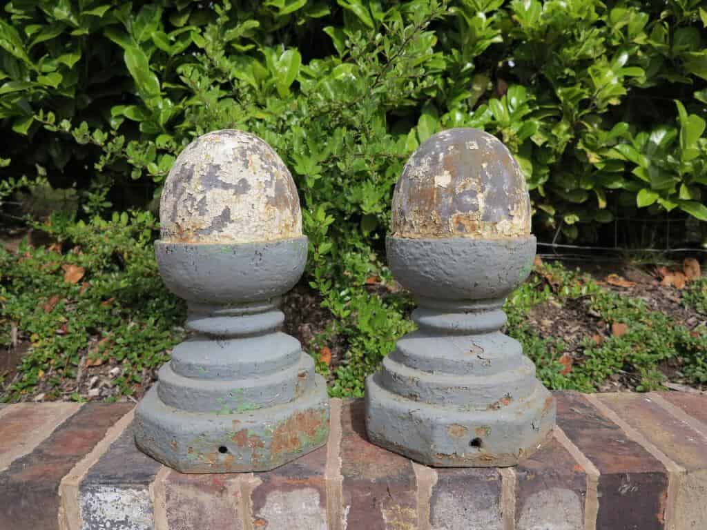 Pair of Antique Cast Iron Acorn Finials