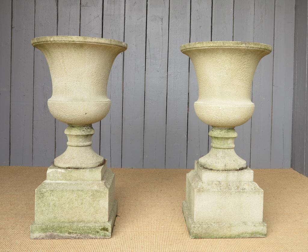 Pair Reconstituted Garden Planters On Plinths  - 6900