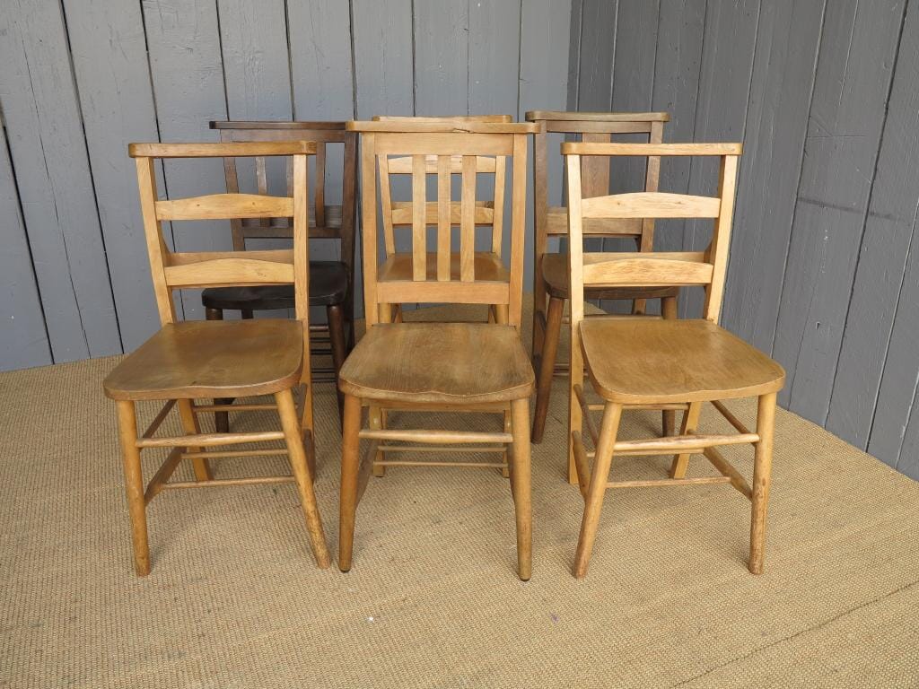 A Mixed Set of 6 Antique Church Chairs - Various A